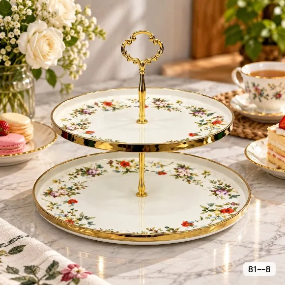 2-Tier Pastry Stand Enamel Cake Dessert Appetizer Serving Platter