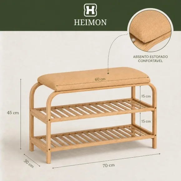 2 Tiers Bamboo Shoe Rack with Upholstered Bench