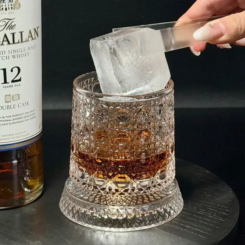2pcs 260  degree rotating base with unique embossed and thickened glass ideal for whiskey cocktails home bar rotatable glass enhances tasting experience and a perfect gift Product details 0