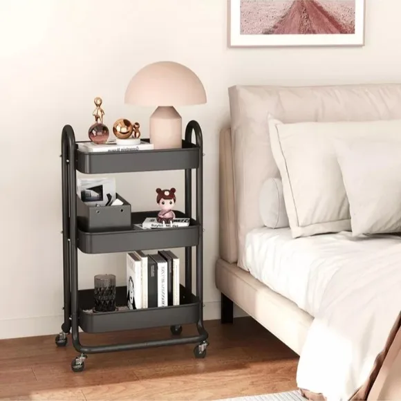 3 Tier Rolling Cart Utility Cart with Lockable Wheels Rolling Metal Storage