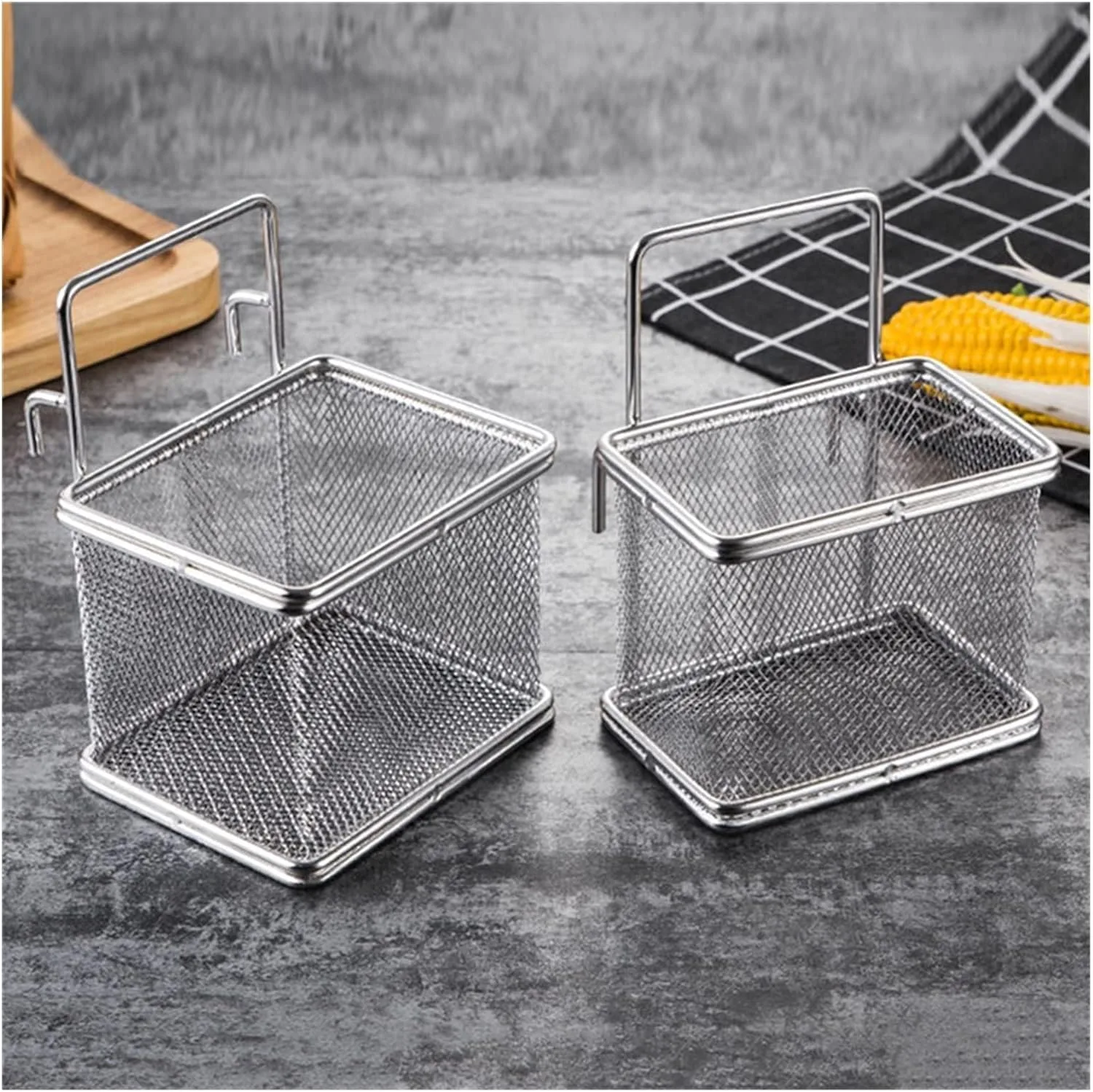 304 Stainless Steel Fry Basket Square Food Colander for Oil Drainage Perfect for Noodles Dumplings & Frying Durable Hot Frying Pan Accessories