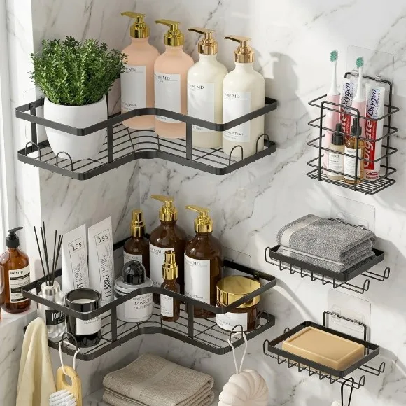 5-Piece Black Metal Wire Shower Caddy Organizer Set