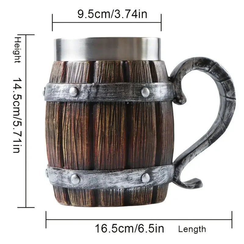 a 20oz large capacity stainless steel cup in of a resembling a wooden beer mug made of resin cold drinks party bars and as a gift for friends or for a fathers birthday and Product details 2