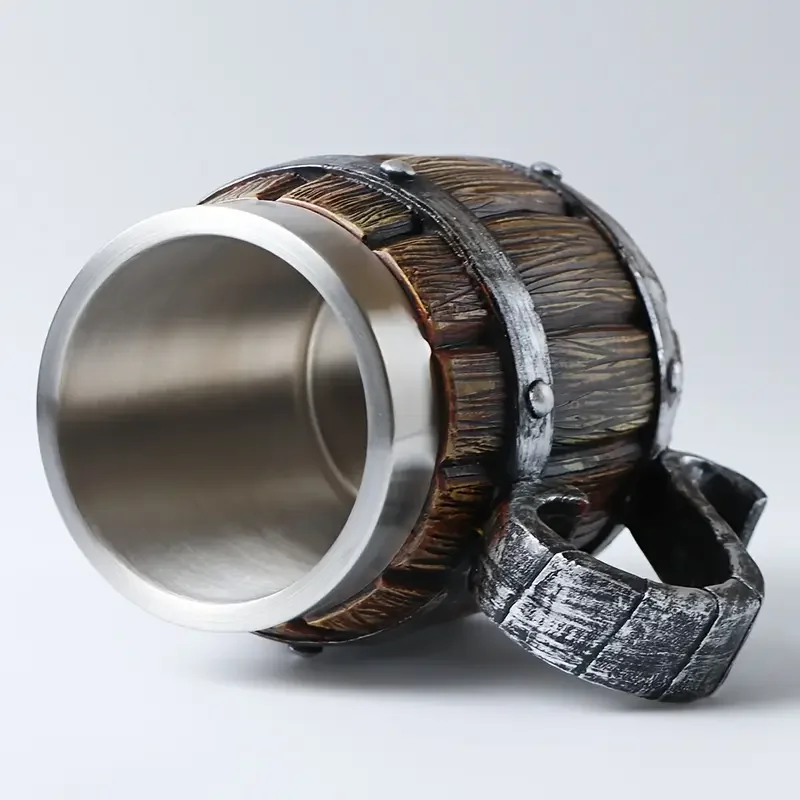 a 20oz large capacity stainless steel cup in of a resembling a wooden beer mug made of resin cold drinks party bars and as a gift for friends or for a fathers birthday and Product details 3