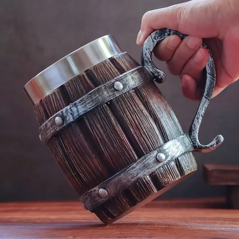 a 20oz large capacity stainless steel cup in of a resembling a wooden beer mug made of resin cold drinks party bars and as a gift for friends or for a fathers birthday and Product details 5