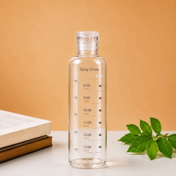 Borosilicate Glass Bottle Aqua Pure Bottle for Fitness Sports Water Bottle with Unique Timeline Measurements Hot and Cold Water