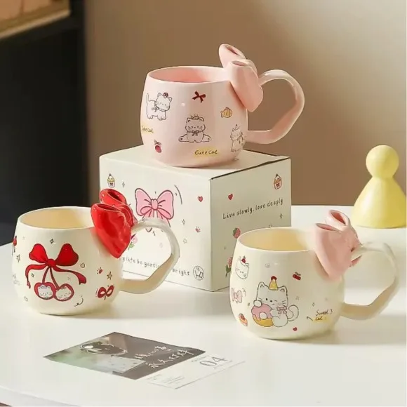 Cute Cat Ribbon Mug Ceramic