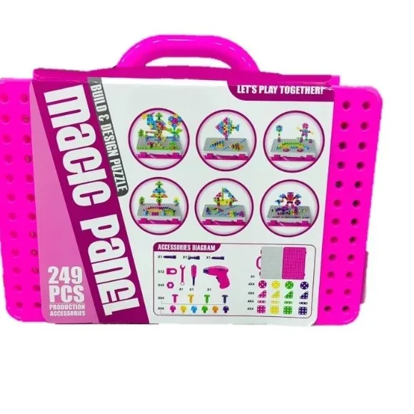 Children Power Toolbox Assembly 249 + Pieces Puzzle with Cell Operated Drill Machine Screwdriver Create n Play Creativity DIY Construction Set for Kids STEM Educational Mosaic Toy