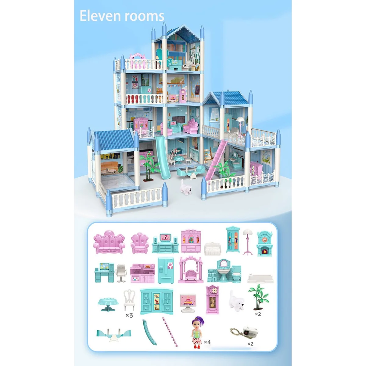 EIMELI Children‘s Toy Snow Princess House Villa Castle Girl Home Toy Toy Gift Box Birthday Gift (Nine Rooms)
