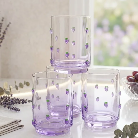 Crystal Drinking Glass Set Embossed Grape Design 6 Pieces 400ml
