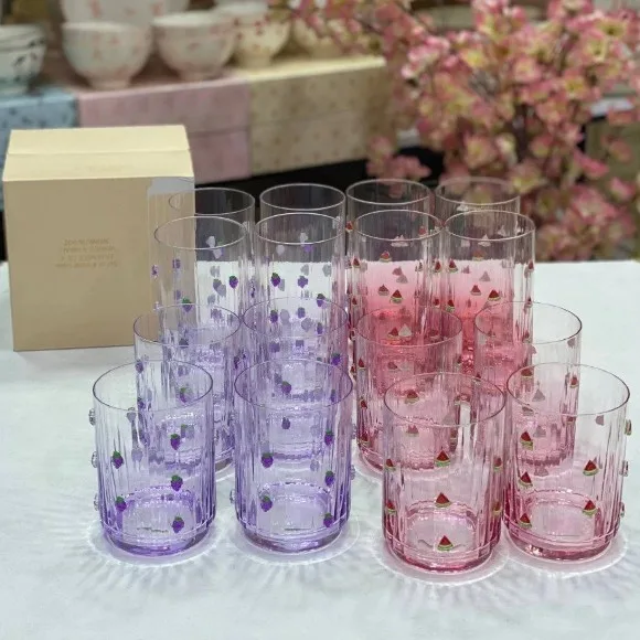 Crystal Drinking Glass Set Embossed Grape Design 6 Pieces 400ml