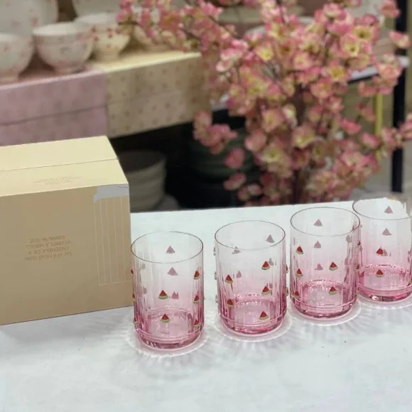 Crystal Drinking Glass Set Embossed Grape Design 6 Pieces 400ml