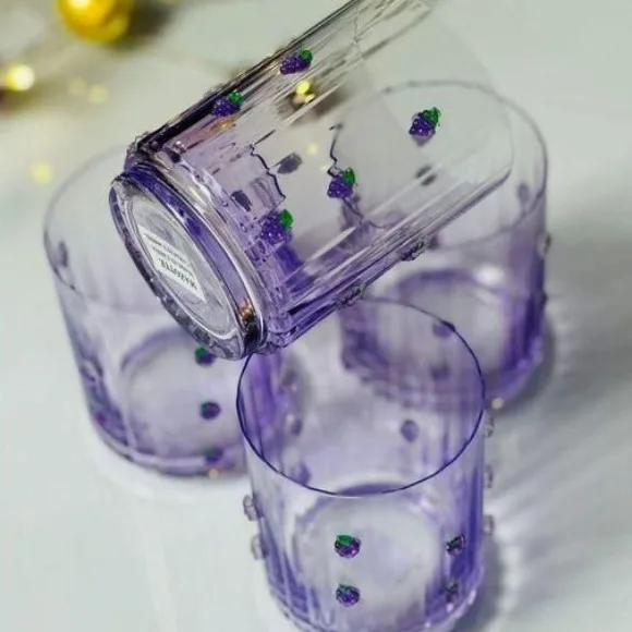Crystal Drinking Glass Set Embossed Grape Design 6 Pieces 400ml