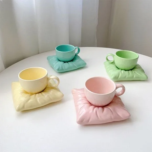Macarone Pillow Ceramic Coffee Tea Cup 1 Set - 220ml
