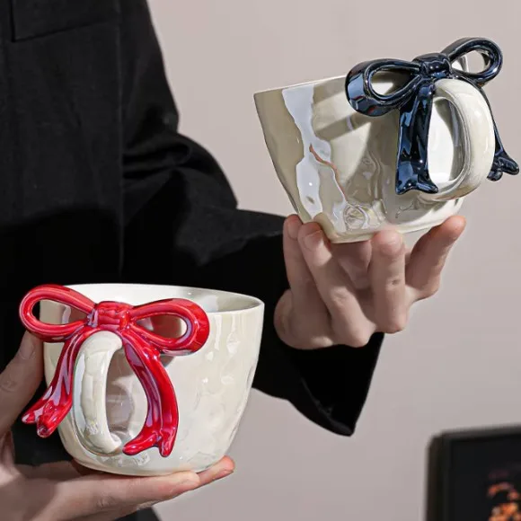Cute Bow Mug Ceramic High-Value Gift Aesthetic Coffee Tea Cup 1Pcs