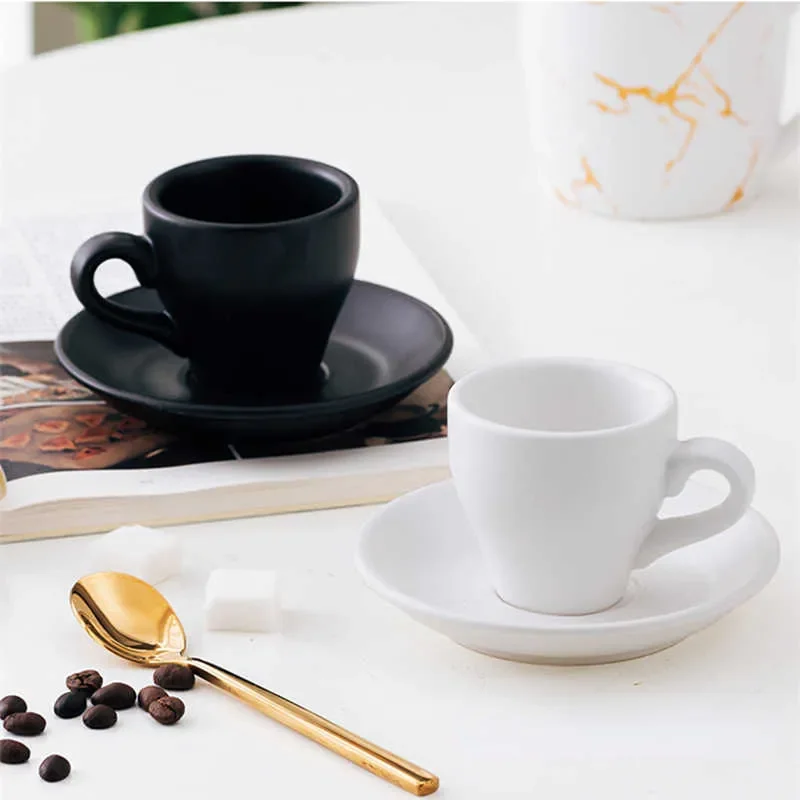 Black Bone China Coffee Cup & Plate Set: 80ml Espresso Mug for Italian Latte, Coffee, Tea, Milk