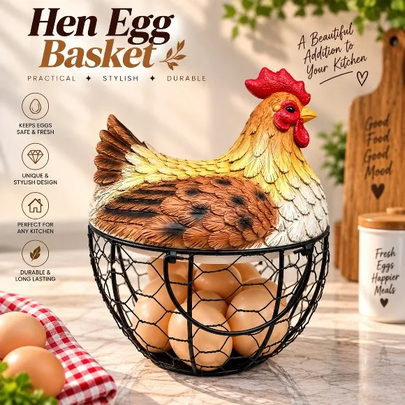 Chicken Egg Basket Gold Wire Egg Baskets with Lid Farmhouse Style Egg Storage Container 