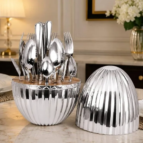 Egg-Shaped Striped Shell Cutlery Set - 24pcs