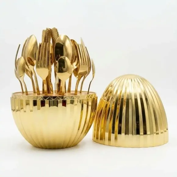 Egg-Shaped Striped Shell Cutlery Set - 24pcs