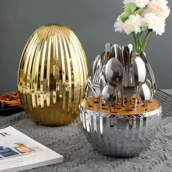Egg-Shaped Striped Shell Cutlery Set - 24pcs