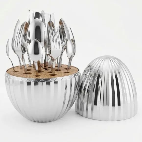 Egg-Shaped Striped Shell Cutlery Set - 24pcs
