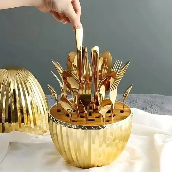 Egg-Shaped Striped Shell Cutlery Set - 24pcs