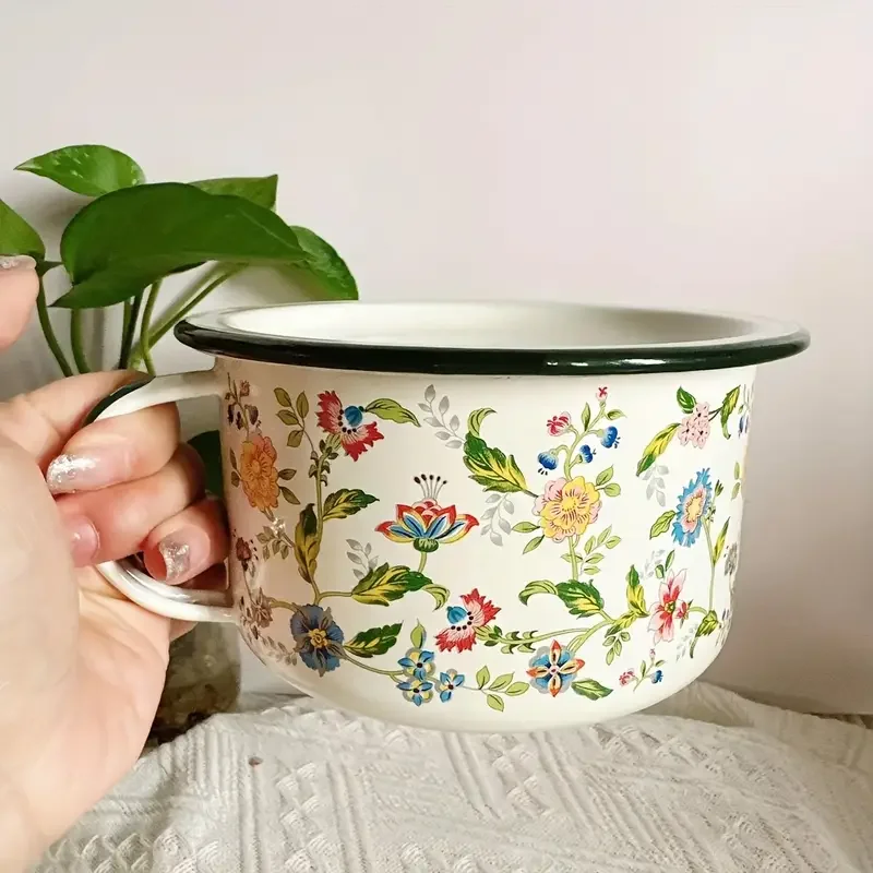 bowl with lid set durable retro enamelware bowls for soup noodles salad microwave safe round bowls for christmas halloween easter hanukkah thanksgiving 1 piece details 0