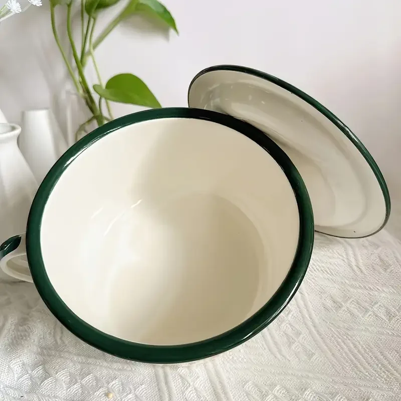 bowl with lid set durable retro enamelware bowls for soup noodles salad microwave safe round bowls for christmas halloween easter hanukkah thanksgiving 1 piece details 4