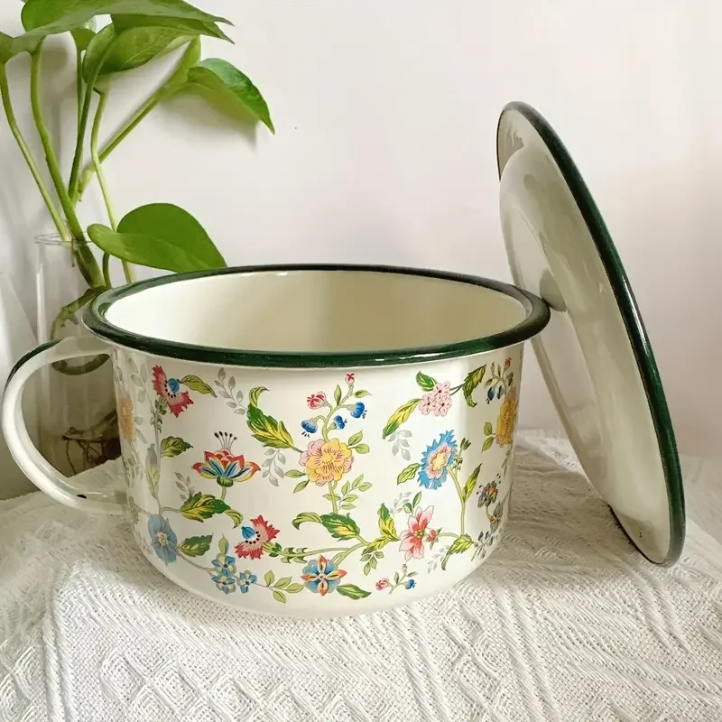 bowl with lid set durable retro enamelware bowls for soup noodles salad microwave safe round bowls for christmas halloween easter hanukkah thanksgiving 1 piece details 6