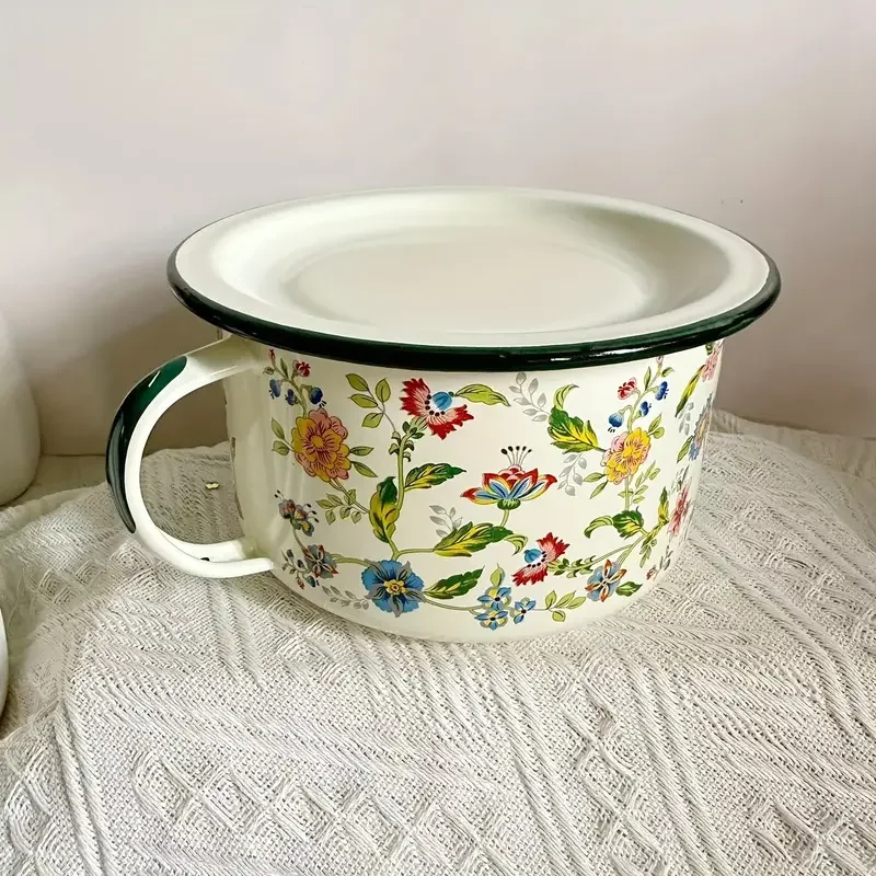 bowl with lid set durable retro enamelware bowls for soup noodles salad microwave safe round bowls for christmas halloween easter hanukkah thanksgiving 1 piece details 7