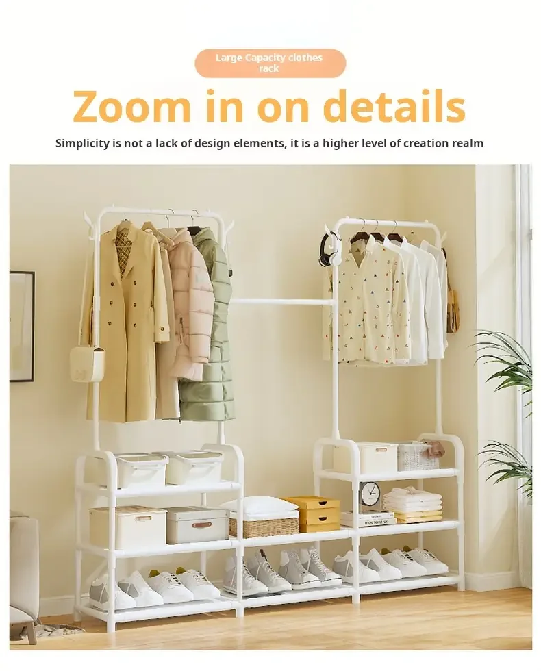 3 tier 55 freestanding metal clothing rack with shoe storage shelves entryway organizer space saving durable alloy easy assembly 120 lb capacity for small spaces shoe storage organizer Product details 5