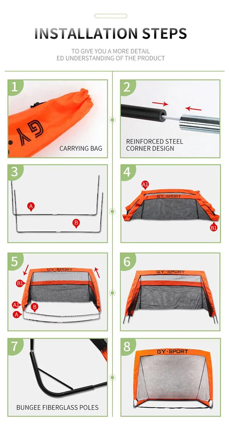 Training Equipment Wholesale Lightweight Foldable Folding Nets Kids Pole Target Gate Pop up Football Sale Portable Soccer Goal