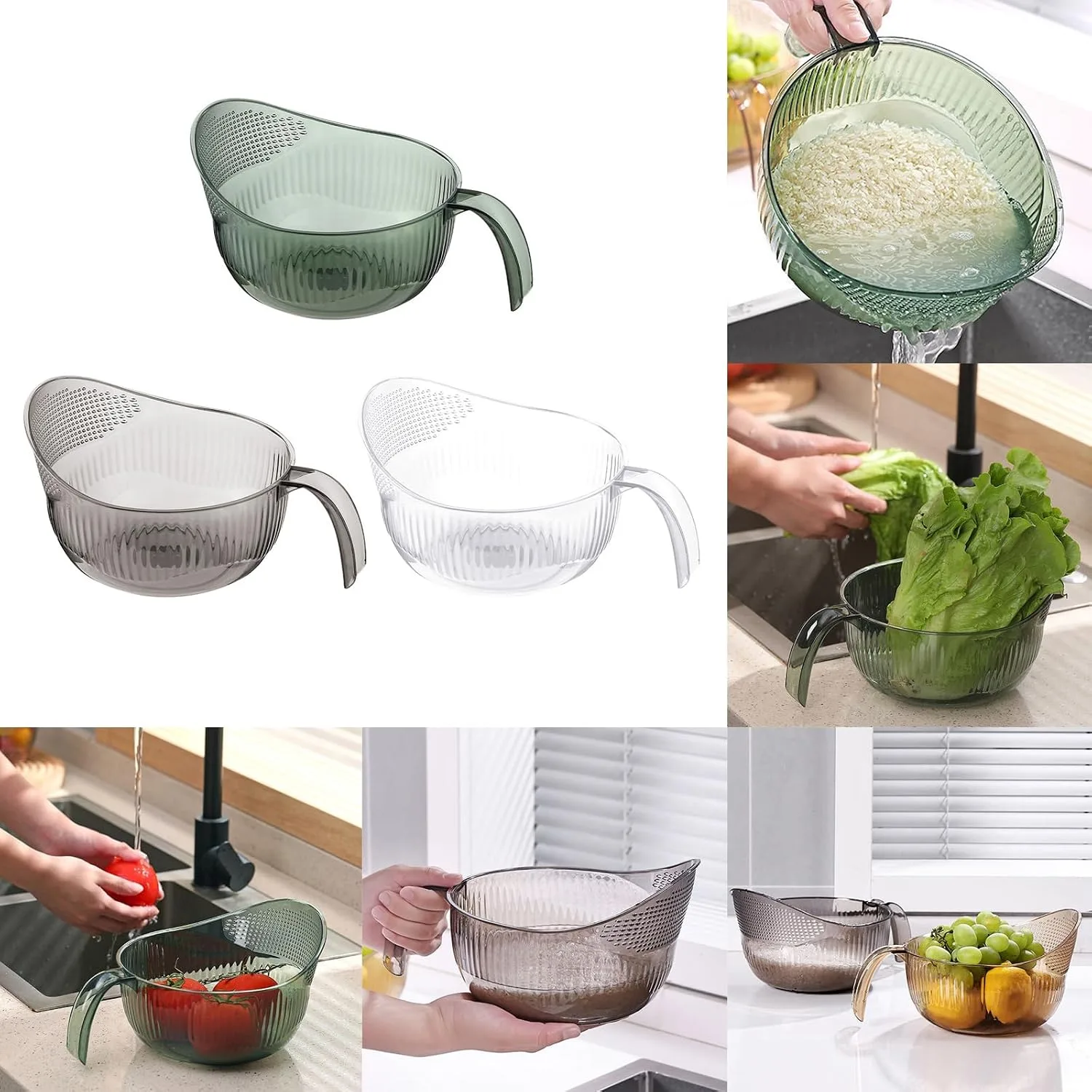 Functional Rice Colander Efficient Colander Practical Sink Basket PET Material for Rice Sharpening