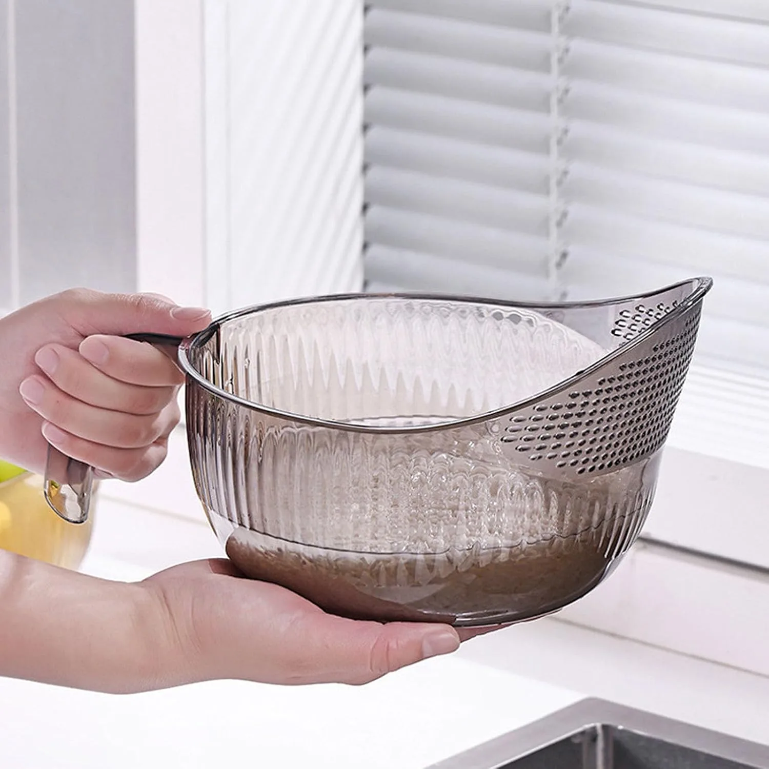 Functional Rice Colander Efficient Colander Practical Sink Basket PET Material for Rice Sharpening