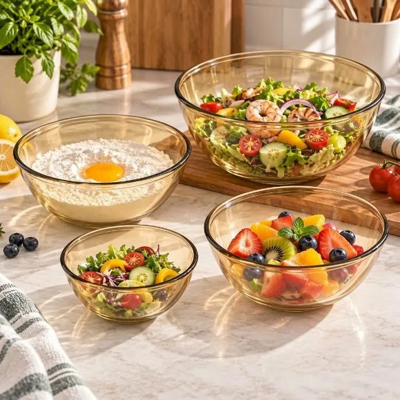 Glass Salad Mixing Serving Bowls Microwave and Dishwasher Safe