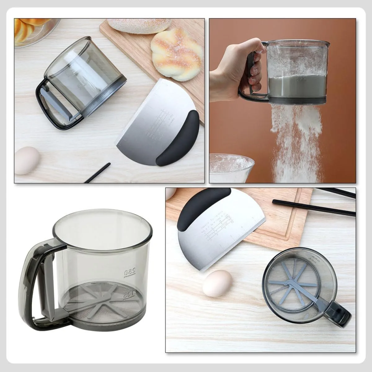Hand Operated Flour Sieve Cup, PP Baking Sifter for Cocoa Sugar