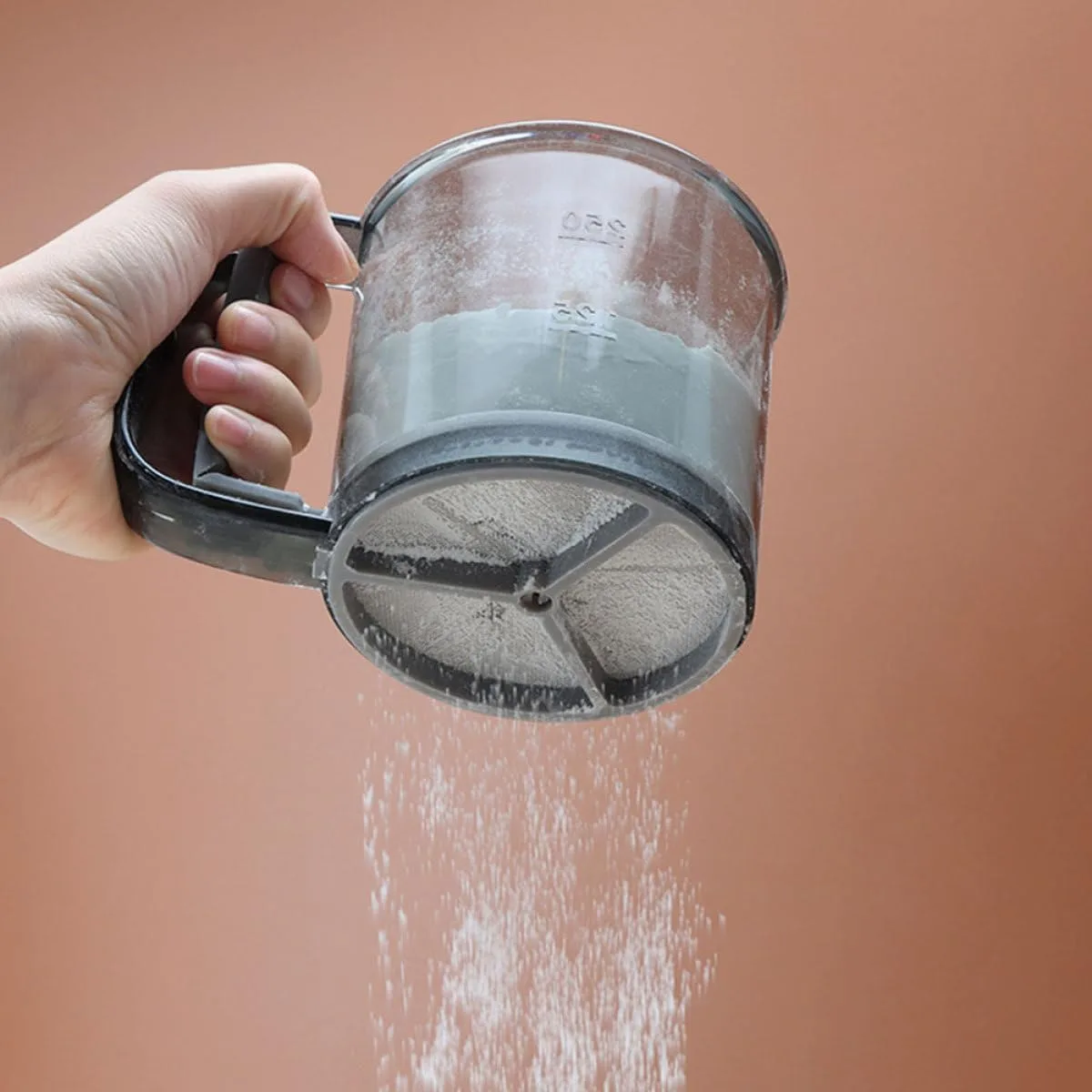 Hand Operated Flour Sieve Cup, PP Baking Sifter for Cocoa Sugar