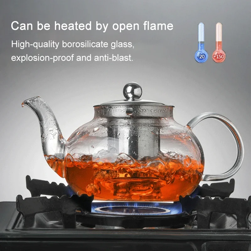 Glass Teapot 600-1000ML Coffee Tea Pot With Stainless Steel Glass Filter Infuser
