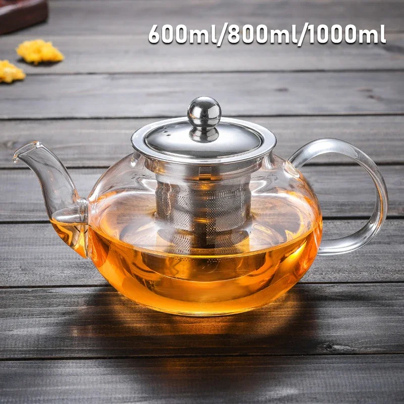 Glass Teapot 600-1000ML Coffee Tea Pot With Stainless Steel Glass Filter Infuser