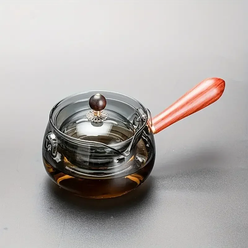 1pc high borosilicate heat resistant glass side handle teapot 500ml large capacity rotating tea insulating glass tea kettle Product details 0