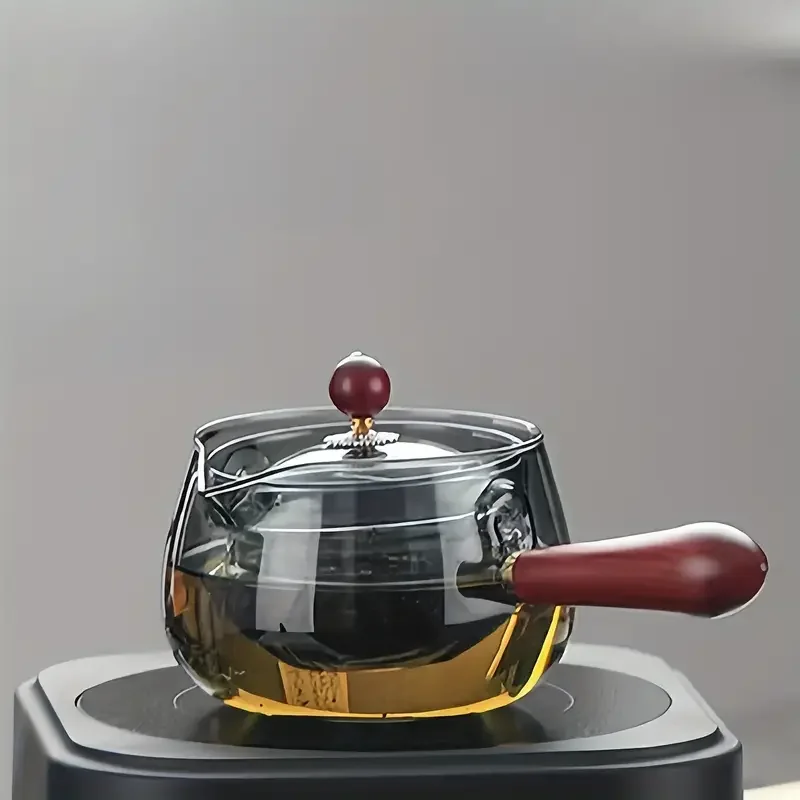 1pc high borosilicate heat resistant glass side handle teapot 500ml large capacity rotating tea insulating glass tea kettle Product details 2