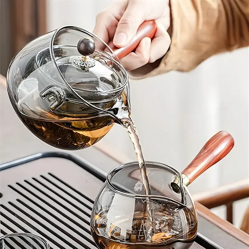 1pc high borosilicate heat resistant glass side handle teapot 500ml large capacity rotating tea insulating glass tea kettle Product details 3