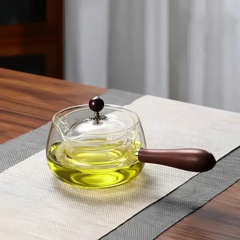 1pc high borosilicate heat resistant glass side handle teapot 500ml large capacity rotating tea insulating glass tea kettle Product details 4