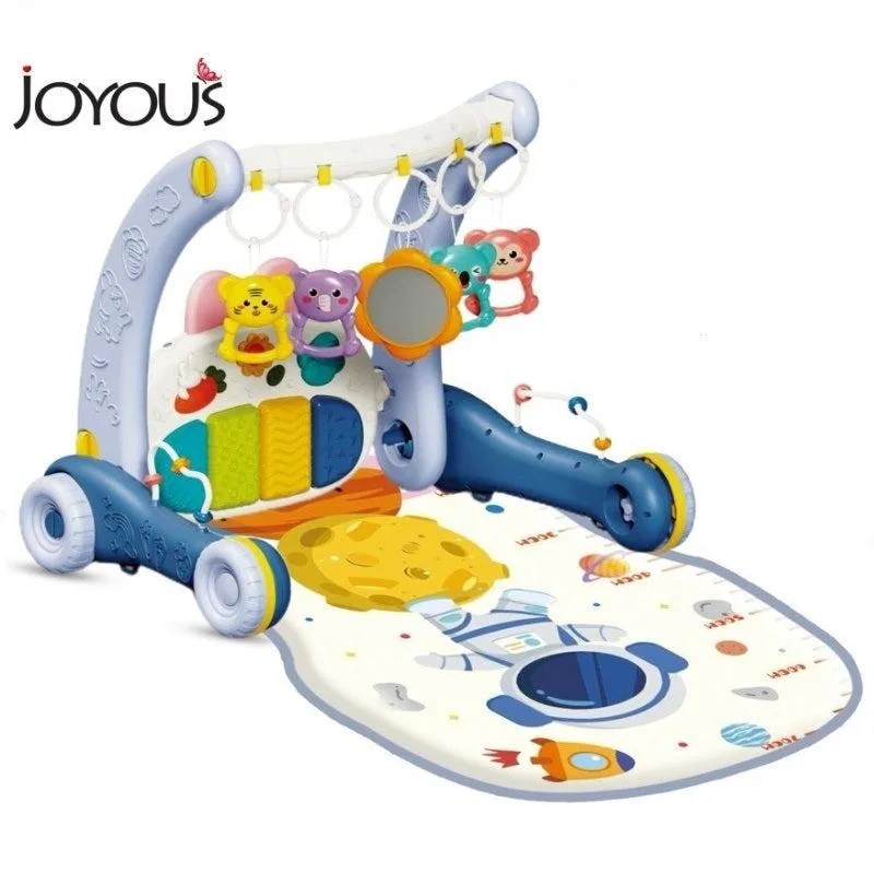 Joyous 2-in-1 Piano Play Gym and Walker Musical Baby Walker with Activity Play Mat & Hanging Toys - 9881