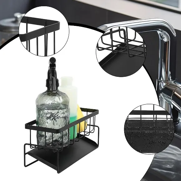 Kitchen Sink Organizer Tidy Caddy with Drain Tray Sponge Holder