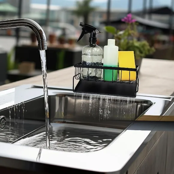 Kitchen Sink Organizer Tidy Caddy with Drain Tray Sponge Holder
