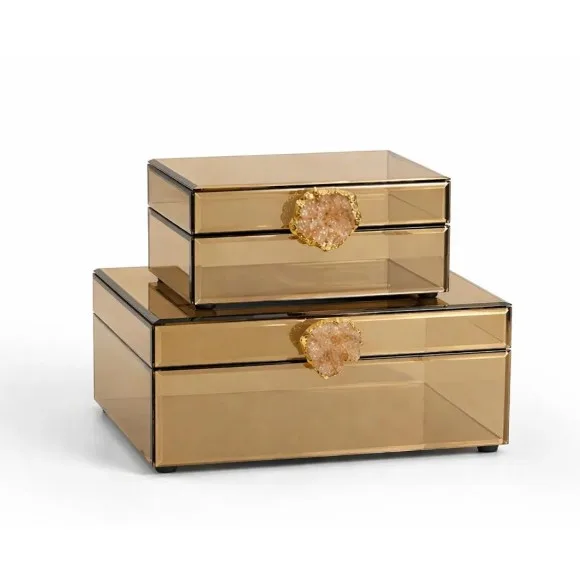 Luxury Storage Box Decorative Glass Box with Natural Stone Set of 2