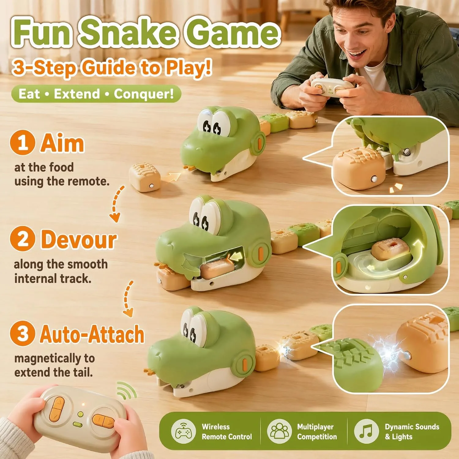 Magnetic Snake Game Toy Eating Itself with Sound & Light Snake Game Turned Real