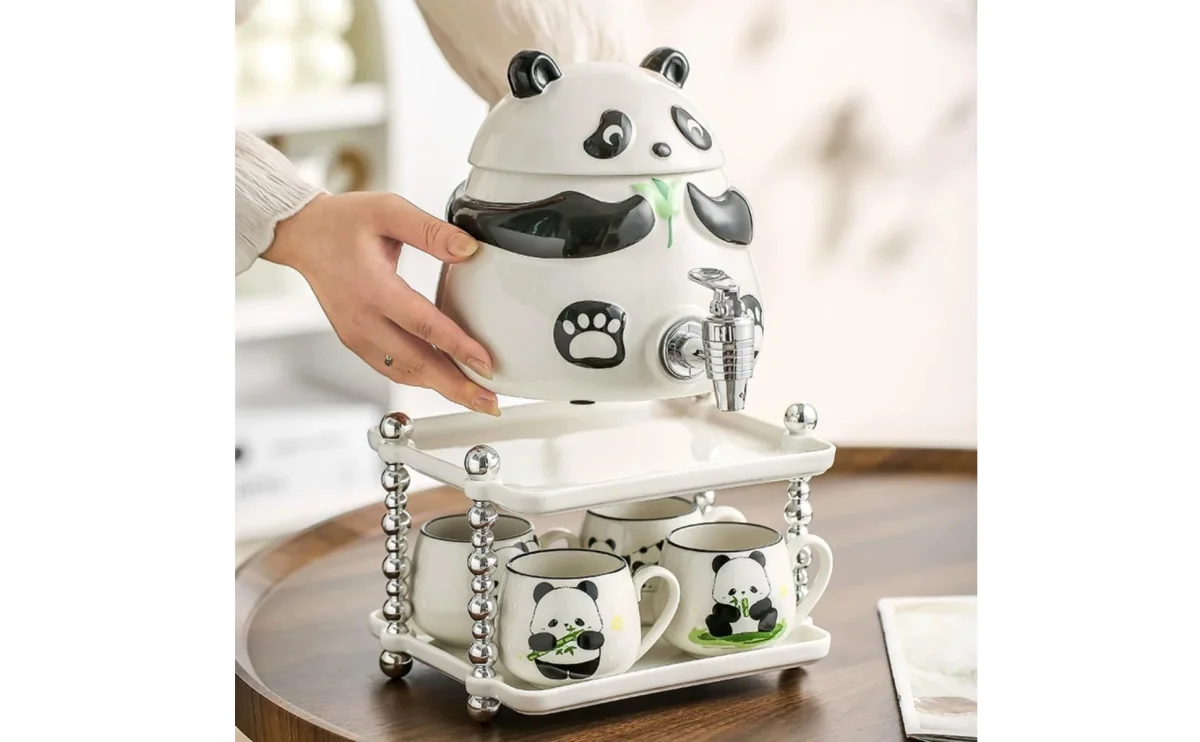 Panda Water Dispenser Front Tap Ceramic Water Dispenser Household Container Fitted Lid Tableware Glossy Panda Water Dispenser Front Tap Ceramic Water Dispenser Household Container Fitted Lid Tableware Glossy