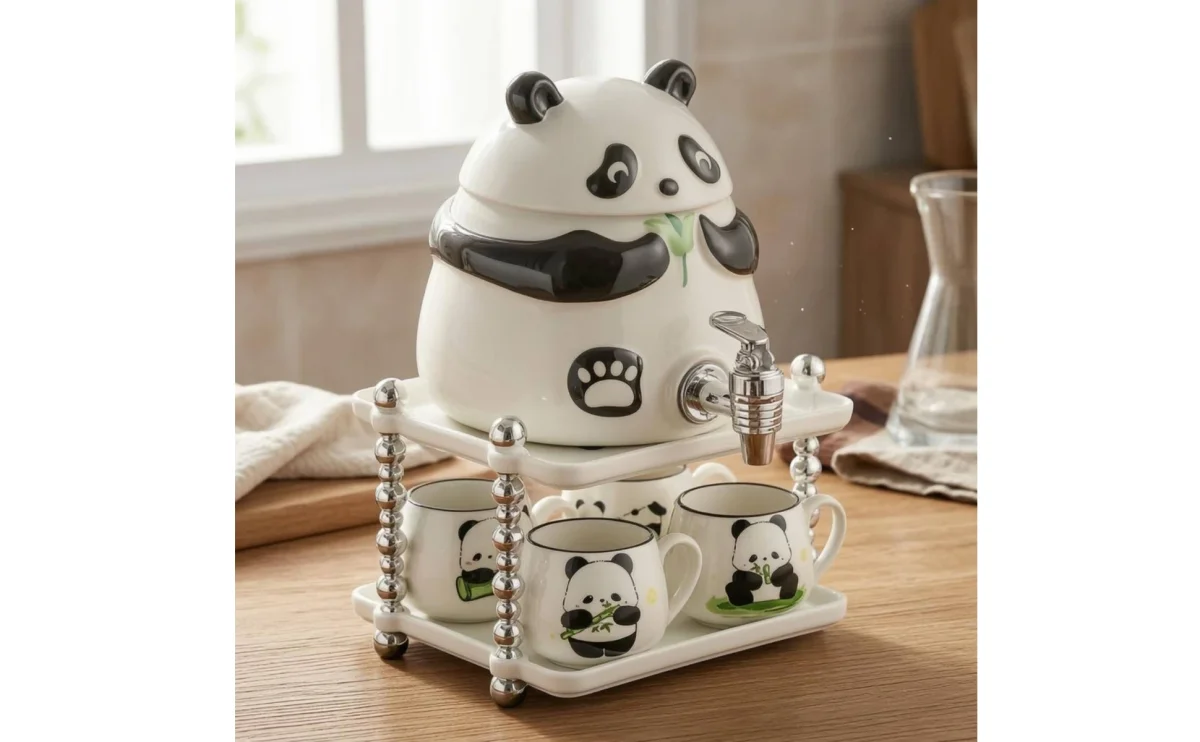 Panda Water Dispenser Front Tap Ceramic Water Dispenser Household Container Fitted Lid Tableware Glossy Panda Water Dispenser Front Tap Ceramic Water Dispenser Household Container Fitted Lid Tableware Glossy